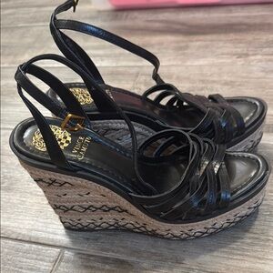 Vince Camuto Black Wedge Sandals Strappy Design